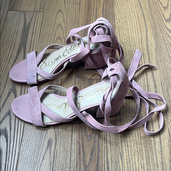 Sam Edelman Blush Suede Wrap Heels - Picture 2 of 5